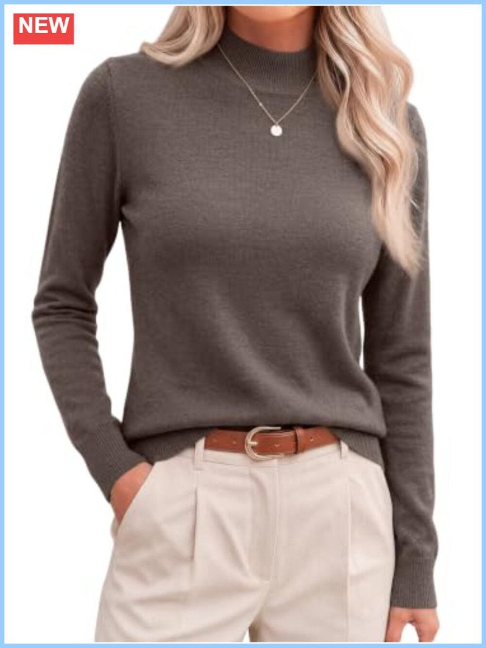 Merino Wool Blend Mock Neck Sweater Lightweight Pullover